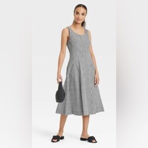 New A New Day Corset Midi A-Line Dress In Black/White Gingham Size 8
